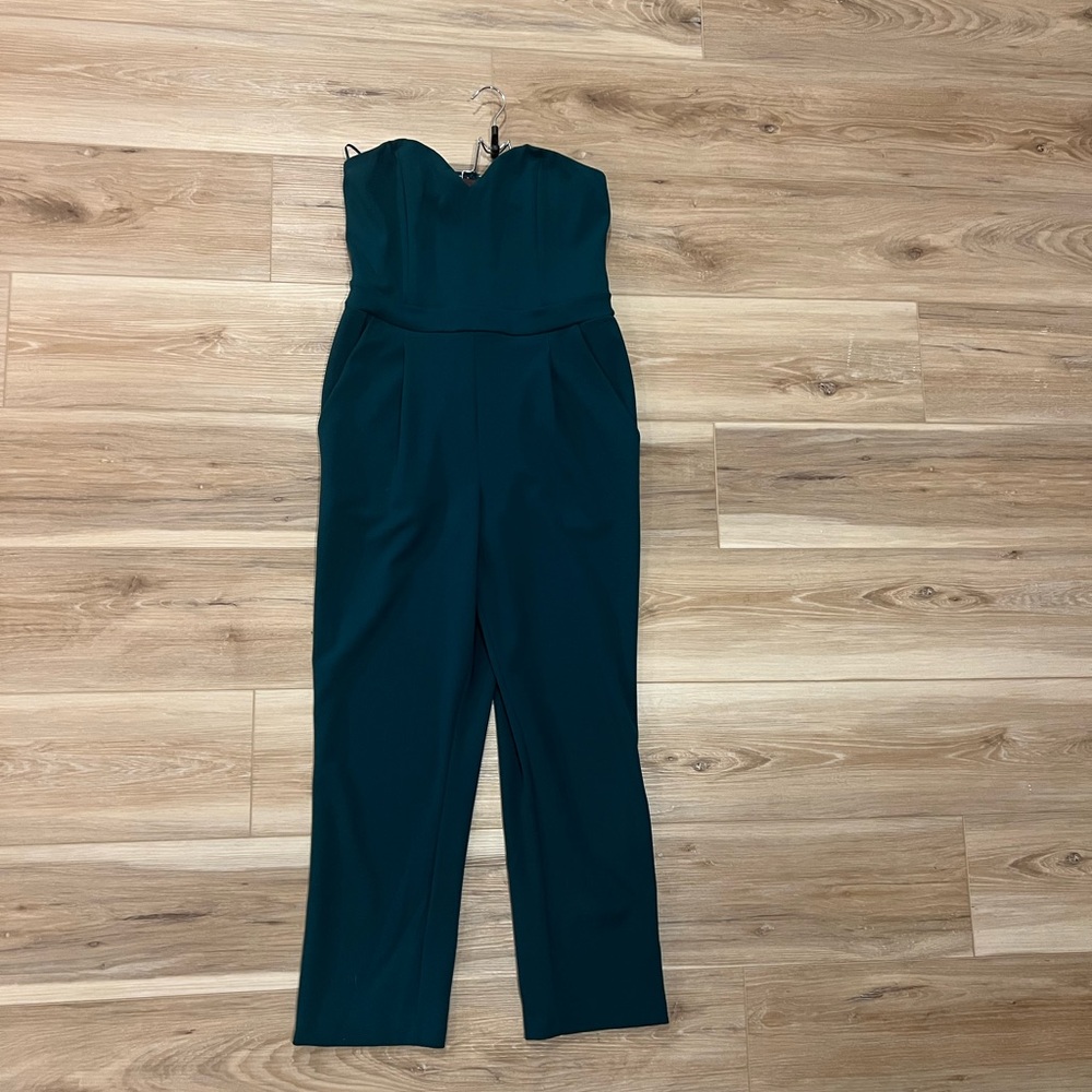 Express Dark Teal Strapless Jumpsuit